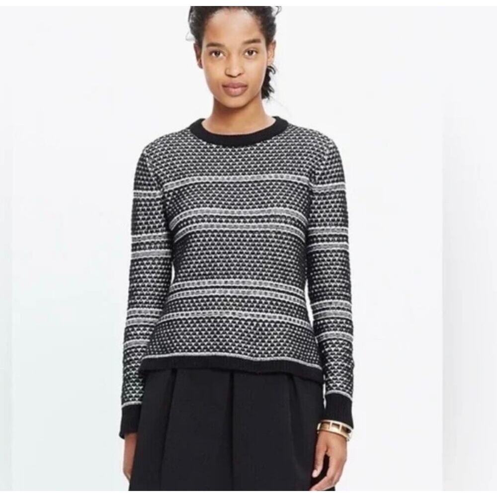 Madewell Fineprint Pullover Crewneck Sweater Black & White Sz L